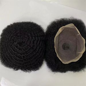 Afro-américain Afro 8mm vague couleur noire brésilienne vierge Remy cheveux humains pièces 8x10 pleine dentelle toupet pour hommes noirs