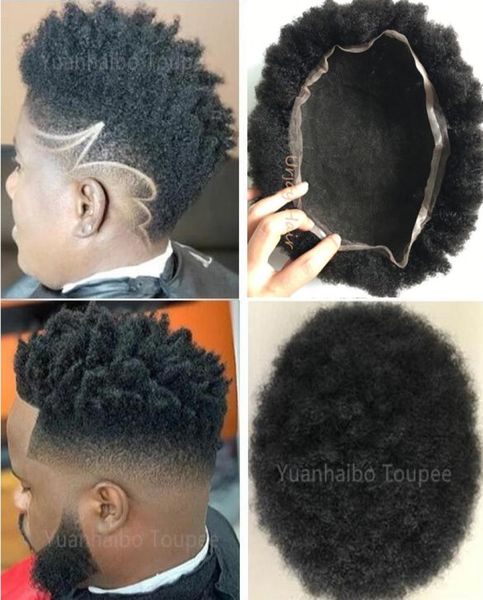 Afroamericano Afro Hair Full Lace Toupee Color negro Unidad masculina 12A Gade Indian Human Hairpieces Reemplazo para hombres Express Del8981195