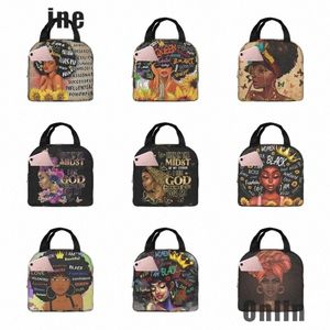 Bolsa de almuerzo para niña negra afroamericana, bolsa de mano compacta, caja de almuerzo reutilizable, contenedor para mujeres, hombres, escuela, oficina, trabajo w7dO #