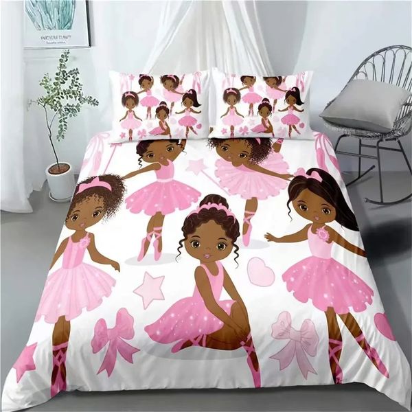 Housse de couette afro-américaine filles enfants mignon Ballet princesse danseuse ensemble de literie Double reine roi taille Polyester Qulit 240131