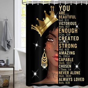 African American Expressions douchegordijn met haken zwart en gouden koningin kroon douche Cutrtain badkamer decor waterdichte set