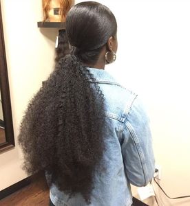 Afroamericano rizado rizado cola de caballo rizo cabello humano afro natural rizado cola de caballo extensión para mujeres negras moño cola de caballo postizo 140 g