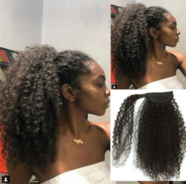 Afroamericano Kinky Curly Ponytail pieza de cabello Curl Cabello humano Afro Black Ponytaisl Extensión para mujeres negras Chignon Hairpiece Bun Updo 140g
