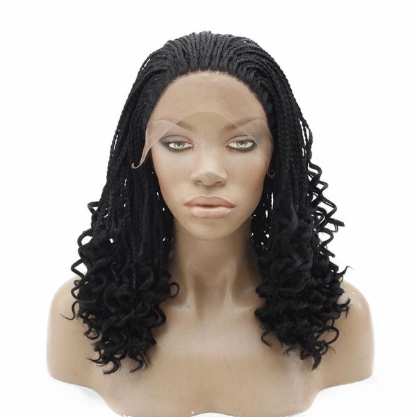 Perruque Lace Front Wig synthétique tressée afro-américaine, perruque Micro tressée, cheveux crépus bouclés, résistants à la chaleur