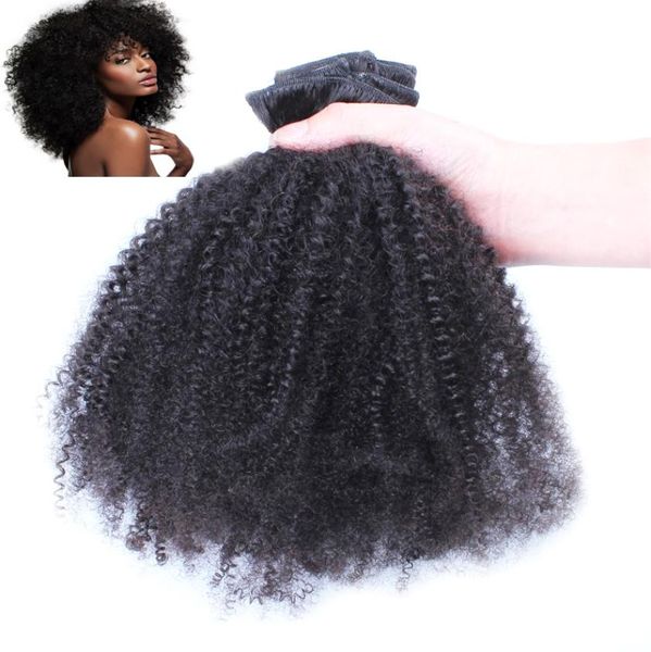 Clip de pelo rizado afro virgen mongol afroamericano en extensiones de cabello humano 100 g Extensiones de cabello remy con clip rizado virgen 1793005