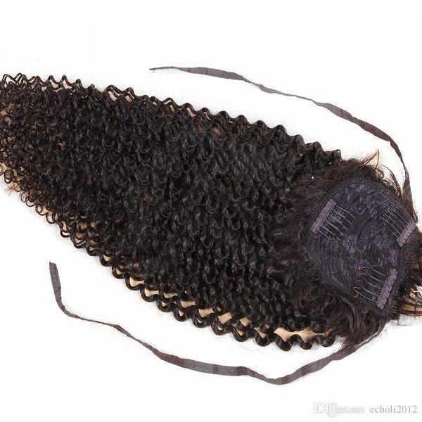 Queue de cheval afro-américaine, ruban crépus bouclés cordon élastique cheveux vierges avec 3 peignes, coiffure queue de cheval facile fille noire 160g