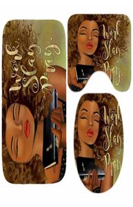 Afro-Amerikaanse douchegordijnset zwart meisje werk Slay Pray badkamergordijn badmat tapijt tapijt toilet inspiratie woondecoratie 26006733
