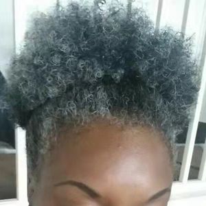 Cheveux gris argentés afro-américains Afro Puff Kinky Curl queues de cheval extension humaine sel et poivre bouclés naturels Going updos morceau de cheveux queue de cheval gris