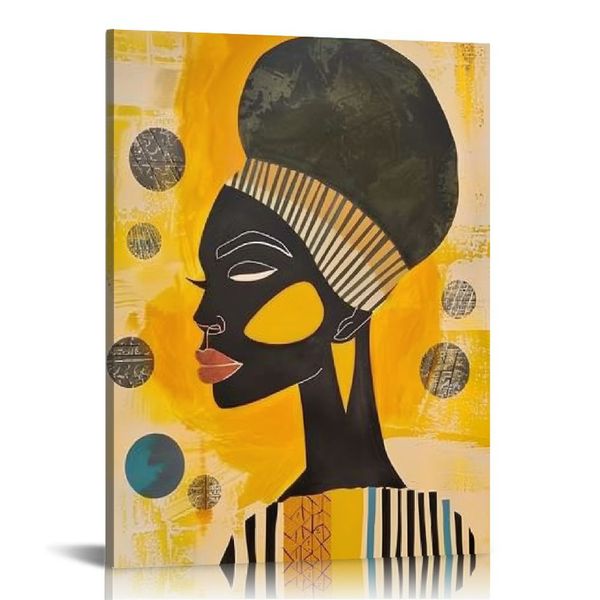 Afro-américain Wall Art Prints - Afro Black Girl Art Art Decor, African Folk Art Paintings, rétro Affiches noires afrocentriques Pictures antiques ethniques pour chambre à coucher