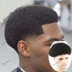 Afro -Amerikaanse pruiken 6 mm 10 mm huidbasis 100% menselijk haarharen haarstukje 120% gemiddelde dichtheid afro strak krullende toupee #1 jet zwart