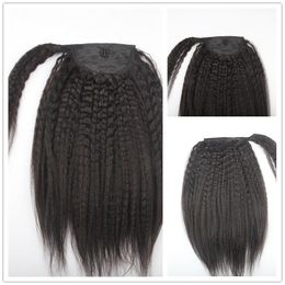 Afro-Amerikaanse Yaki Kinky Rechte Paardenstaart Clip in Menselijk Haar Italiaanse Yaki Grof Yaki Trekkoord Paardenstaarten 140G 1B Natuurlijk Zwart