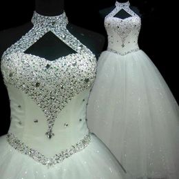 afrikanische arabische Strandkleider Perlen Kristall Neckholder Ballkleid Hochzeitskleid Lace Up Brautkleider Schnelle Lieferung234H