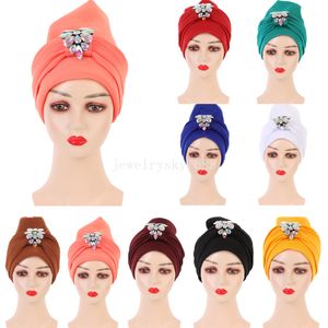 Africain aso oke femmes chimio musulman cap chapelet hijab diamant auto gele hadtie turban têtes enveloppe de tête de chair