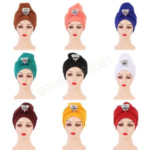 Afrikaanse Aso Oke Vrouwen Moslim Chemo Cap Hijab Hoed Diamond Auto Gele Headtie Tulband Head Wrap Motorkap Haaruitval Bruiloft party Cover