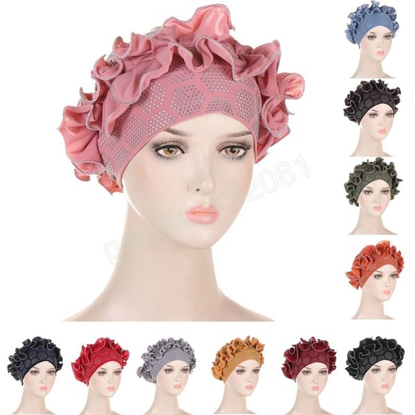 Africain Auto Geles couvre-chef femmes musulmanes Hijab chimio casquette Turban Bonnet fleur fête de mariage chapeau Femme bandeau écharpe accessoires