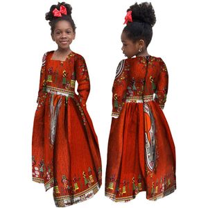 Afrikaanse Herfst Meisje Jurk Kinderen Dashiki Traditionele Katoenen Jurken Met Lange Mouwen Bijpassende Afrika Print Meisje Natuurlijke Jurk WYT61