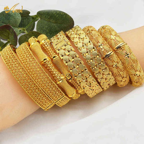 Brazaletes africanos para mujer, Color dorado, brazalete de Dubái, boda india de Oriente Medio, pulseras de joyería de novia nigerianas de lujo de Etiopía