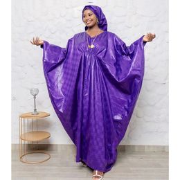 African Bazin Riche Dashiki Hoge kwaliteit originele Nigeria Basin Purple Dress voor bruiloftsfeestkleding plus size vrouwen Rob 240422
