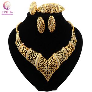 Perles africaines ensemble de bijoux en cristal marque Dubai or couleur collier ensembles client en gros nigérian mariée perle bijoux