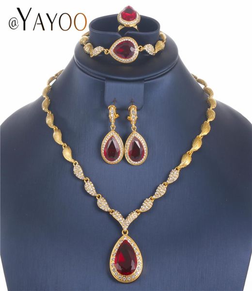 Ensemble de bijoux en perles africaines, couleur or, boucles d'oreilles en cristal, ensemble de colliers pour femmes, bijoux de mariée de mariage de dubaï, 6905561