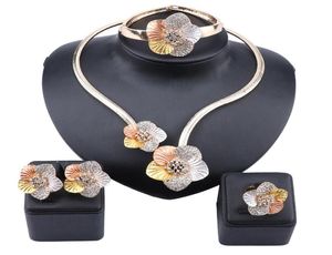 African kralen sieraden sets bloem kristal hanger ketting oorbellen armbandringen voor vrouwen bruiloftsfeest accessoires sets8898946