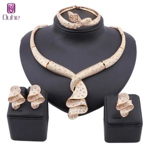 Afrikaanse kralen ketting armband oorbel ring sieraden set vrouwen goud kleurrijke kristal bruiloft feest Italiaanse sieraden sets