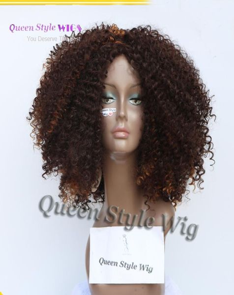 Perruque synthétique africaine grande coiffure, perruque Afro bouclée crépue à reflets brun blond, perruques résistantes à la chaleur pour femmes noires 4768187