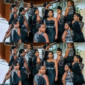 Afrikaanse zwarte bruidsmeisjes kleedt een schouderjuweel nek zeemeermin kristal met boog formeel plus size meid van honours bruiloft gasten