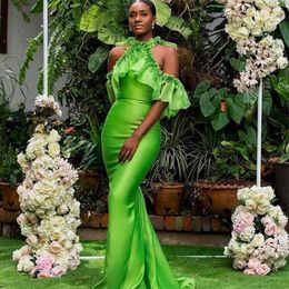 Africain noir Gilrs vert sirène longues robes de soirée hors de l'épaule robes de bal licou femmes robe de soirée porter