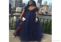 Africain Black Girls Prom Dress Blue Navy Split Long Formean Pageant Holidays Wear Graduation Evening Party Robe Plus Size6695055