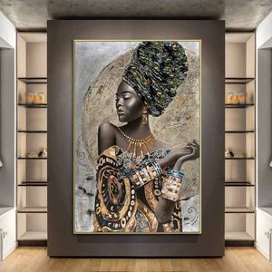 Pósteres e impresiones de arte abstracto de mujer negra africana, pinturas en lienzo de estilo nacional, imágenes para decoración para las paredes del salón 255U