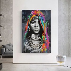 Affiches et imprimés d'art Graffiti de femme noire africaine, peintures sur toile abstraites de fille africaine sur le mur, images d'art, décoration murale 252Y