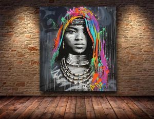 Afrikaanse zwarte vrouw graffiti kunstposters en prints abstracte Afrikaanse meid canvas schilderijen op de muur kunstfoto's muur decor6879342