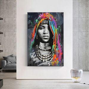 Affiches et imprimés d'art Graffiti de femme noire africaine, peintures sur toile abstraites de fille africaine sur le mur, images d'art, décor mural