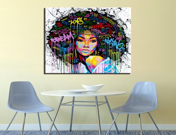 Mujer negra africana Graffiti Art Posters Impresiones Pinturas abstractas en lienzo en la pared Imágenes artísticas decoración personalizada Combinati5958014