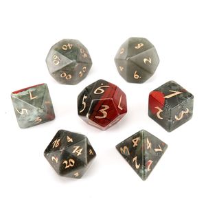 Natural African Bloodstone Loose Gemstones Engrave Dungeons And Dragons Game-Number-Dice Customized Role Play Game Polyhedron Stone Dice Set Ornament