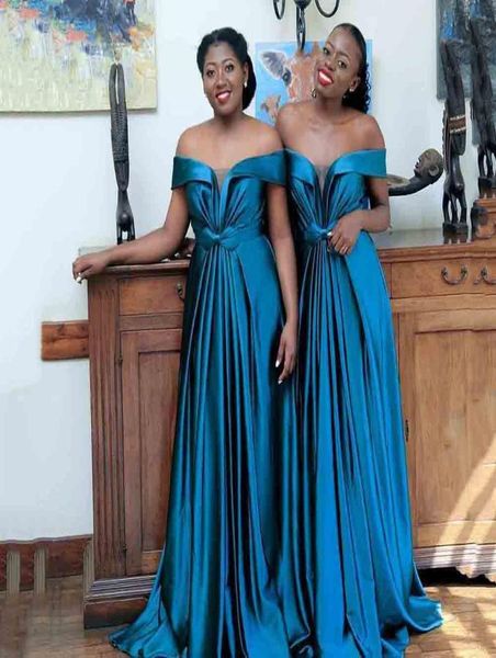 Robes de demoiselle d'honneur africaines de haute qualité sur l'épaule printemps été jardin robes d'invité de fête de mariage formelle, plus la taille personnalisée Ma2290899