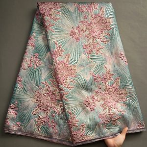 African Brocade Silk Lace Fabrics Hoge kwaliteit DIY Nigeriaanse Jacquard Lace Damast Fabric 5yards Tule Lace For Wedding Y3466 240407