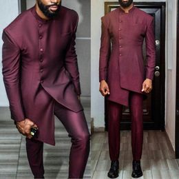 Africain Burgundy Men's Blazer costume 2 pcs Single Breasted Wedding Tuxedos Formal Party Wear Fashion Mand Man Suit 2998