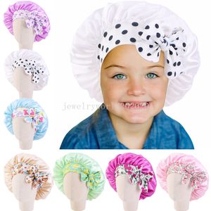 Enfants africains imprimer Ankara Satin Bonnet Bonnet de couchage enfant filles Turban chapeau nuit sommeil Bonnet chimio casquettes soins des cheveux arc pansement