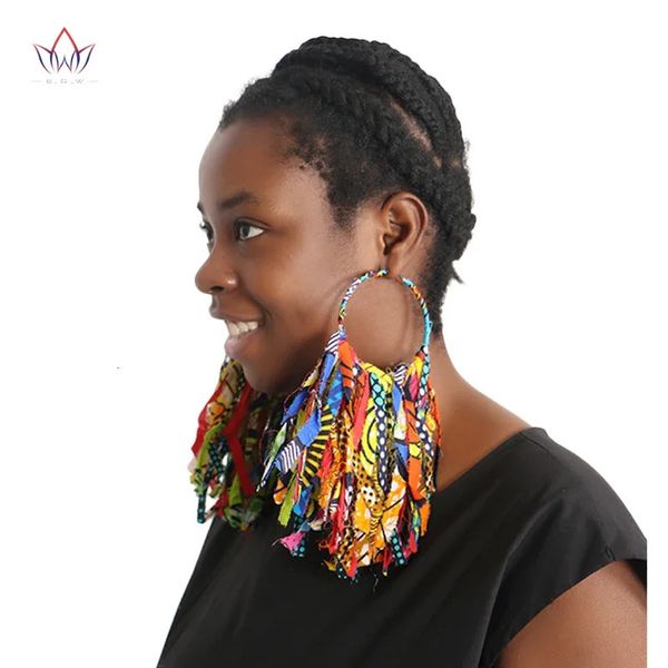 Pendientes de tela de tela africana Pendientes hechos a mano con borlas para mujeres estampado africano Ankara Big Boorized Wyb1198 240122