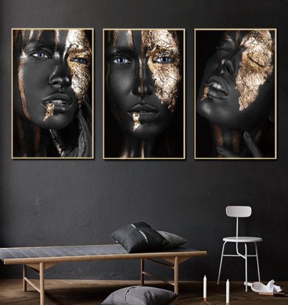 Africain Cuadros Black and Gold Woman HD Paint à huile sur toile Affiches et imprimés Scandinave Wall Art Pictures For Living Room7243598