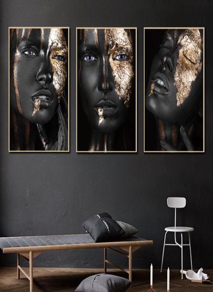 Africain Cuadros Black and Gold Woman HD Paint à huile sur toile Affiches et imprimés Scandinavian Wall Art Pictures For Living Room4144003