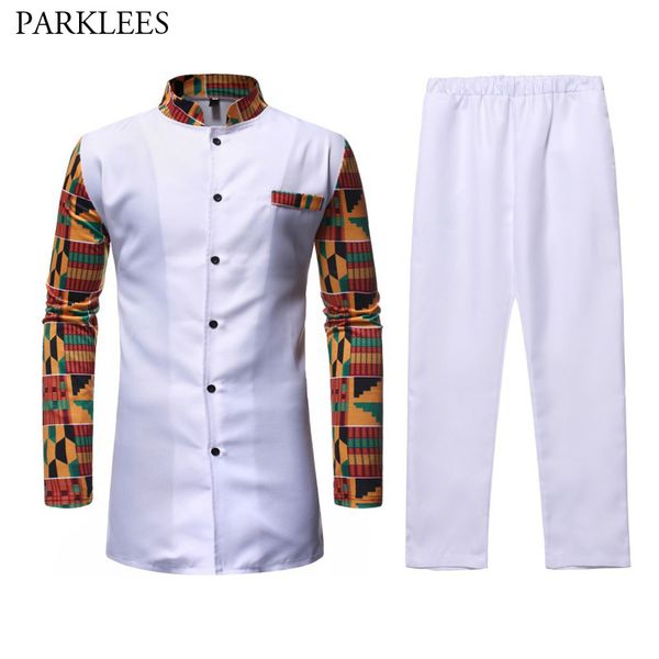 Africain Dashiki chemise haut pantalon ensemble 2 pièces tenue ensemble hommes africains vêtements marque à manches longues Dashiki chemise avec pantalon 210524