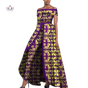 Africain Design Bazin Off épaule Élégant Femmes Rompers Jumps Suit sans manches Rompers Jumps Suit Long Dashiki Pantal Plus taille WY6184