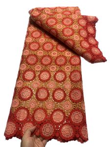 Vestido africano bordado seda de leche tela de guipur de malla multicolor patrón floral rojo alta calidad 5 yardas trajes de banquete de fiesta de estilo nigeriano moderno 2023 KY-0034