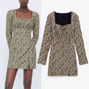 Afrikaanse jurk vrouwen vintage bloemenprint mini vrouw zomer kleding lange mouwen geplooide korte dames kraag ES 210430