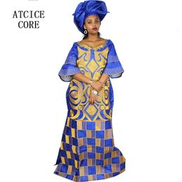 Vestidos africanos para mujer Bazin Riche bordado por ordenador vestido largo de talla grande con bufanda 240315
