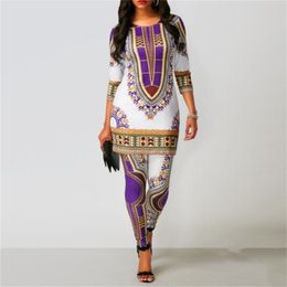Afrikaanse jurken voor vrouwen 2020 nieuws top broek pak dashiki print dames kleding robe africaine bazin mode kleding LJ200826