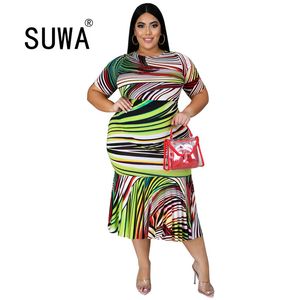 Abiti africani per le donne Vestiti Plus Size Estate Colorful Tie Dye stampato Party Club Retro Bodycon Long Maxi Dress Vestidos 210525